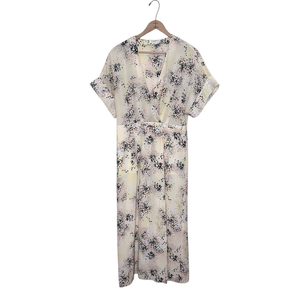Equipment Tavine Silk Kimono Sleeves Wrap Midi Dress Print Ecru Multi Size 6 - Picture 2 of 10